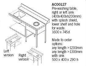 newscan passthrough dishwasher tabling with sink, pre rinse spray and scrape hole